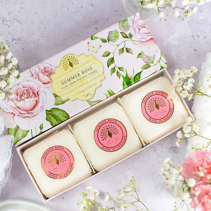 The English Soap Company Summer Rose -  3 x 100 g Hand Soap Gift Box